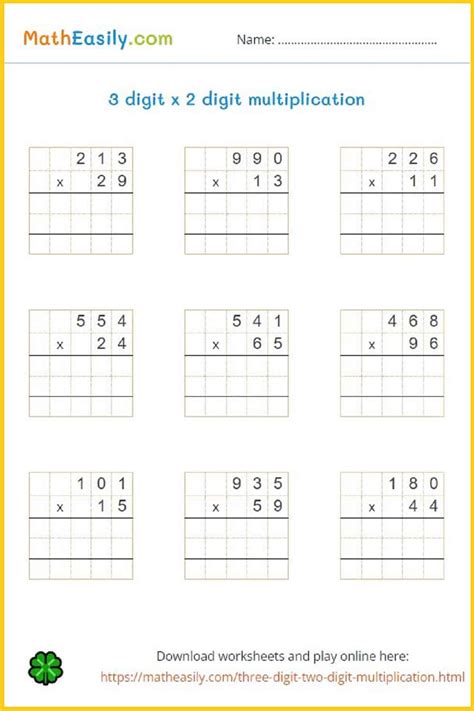 multiplying 3 digits by 2 digits worksheets.